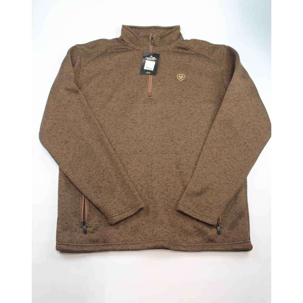 Ariat Caldwell Logo 1/4 Zip Pullover Sweater Mens Size L Carafe Brown NWT